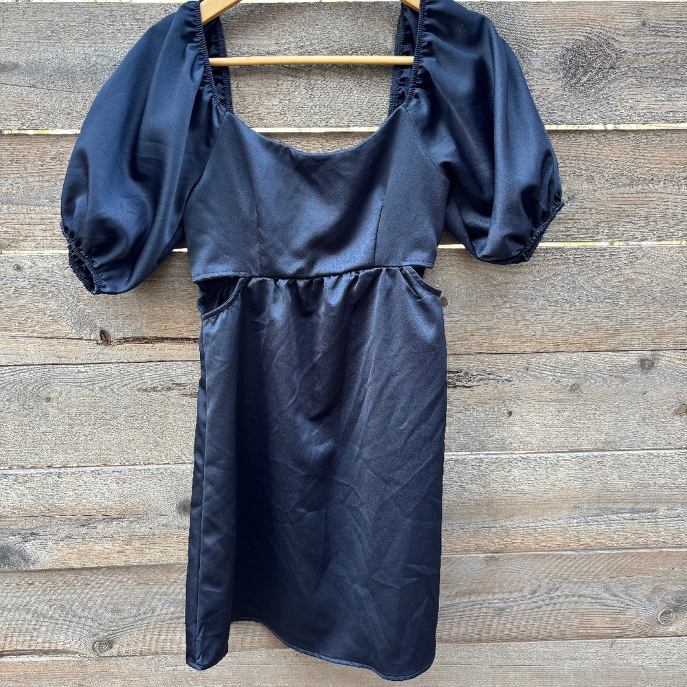 Black Satin Cutout Mini Dress